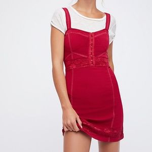 Red Free People Lace Trim Mini Dress size L